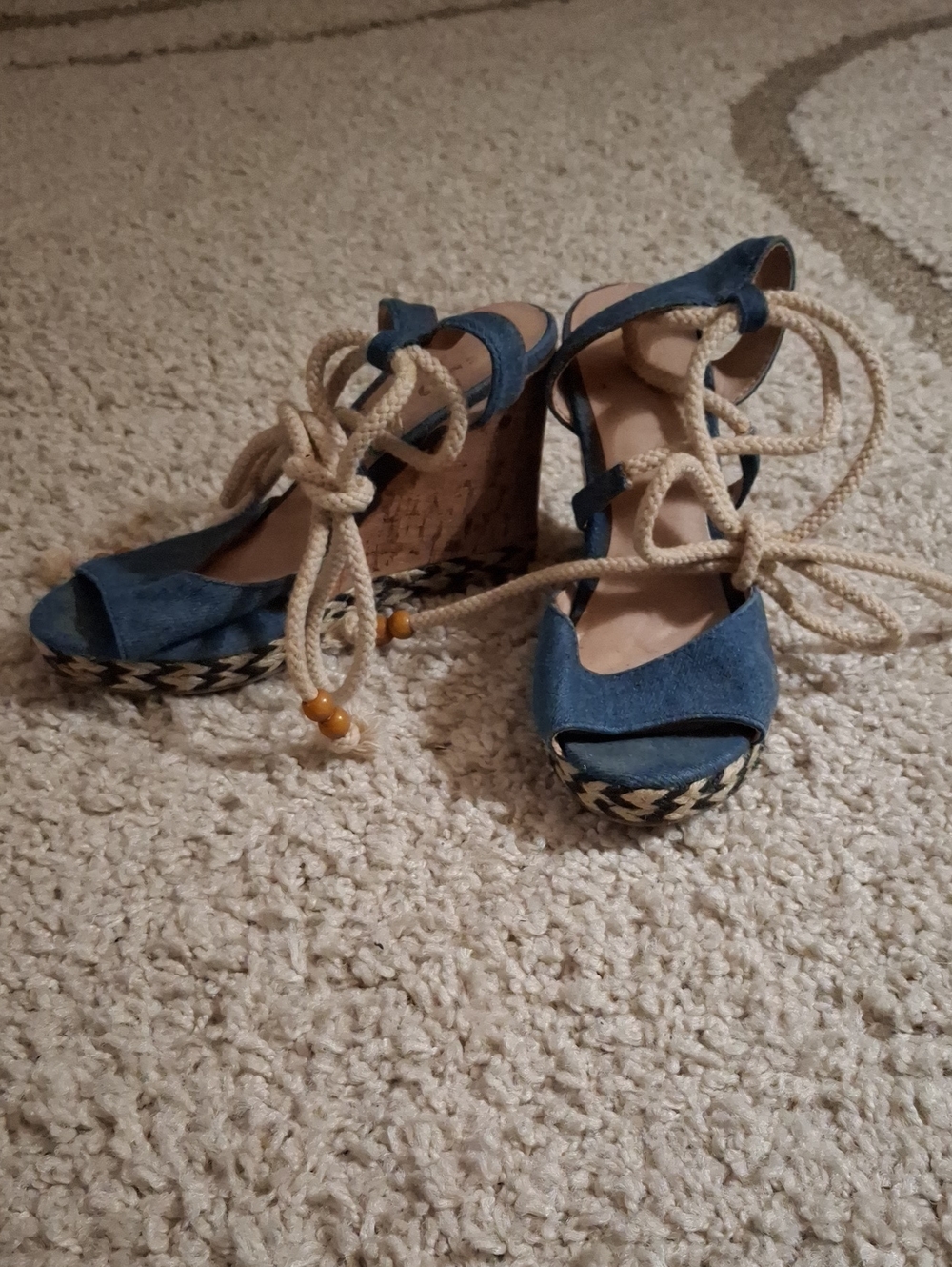 Mix No. 6 Blue Espadrille Wedge Sandals with Rope Laces